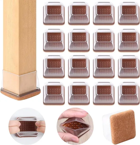Vista 16 de Ezprotekt 16 piezas de protectores de patas de silla de silicona rectangulares, cubiertas de patas de muebles de fieltro rectangulares negras