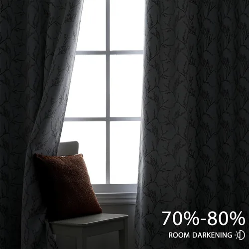Vista 7 de MYSKY HOME Cortinas opacas de ramas blancas y negras, cortinas de oscurecimiento de habitación de 95 pulgadas de largo para sala de estar, cortina