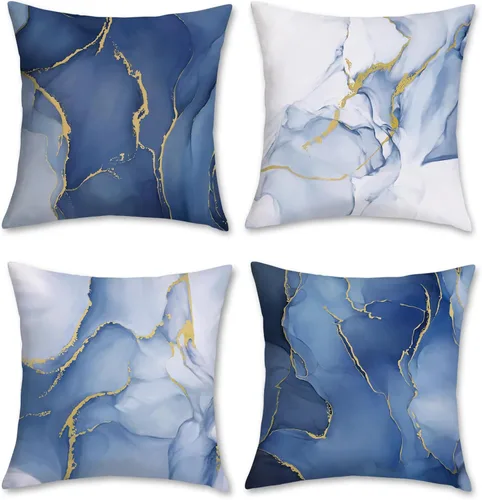Vista 7 de Bonhause Juego de 4 fundas de almohada decorativas modernas con textura de mármol negro dorado y gris de 18 x 18 pulgadas, para sofá, cama