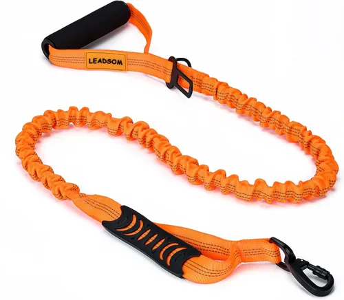 Vista 7 de Correa Elástica Bungee de Servicio Pesado Altamente Reflectante de 6 Pies para Perros Medianos y Grandes, Absorbe los Golpes, con Cómodo Mango Rosa