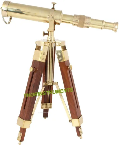 Telescopio náutico de latón vintage en trípode telescopio de escritorio aventuras al aire libre rústico vintage decoración del hogar regalos