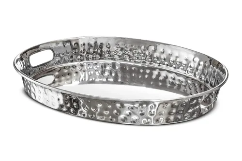 Vista 12 de Monarch Abode Bandeja para servir con asas – Bandeja de metal martillado a mano de 17 pulgadas para sala de estar, bandeja otomana grande con Cobre