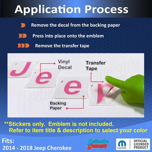 Vista 2 de Reflective Concepts – Calcomanías adhesivas con emblemas delanteros y traseros para Jeep Cherokee – 2014-2018 – (Color: Amarillo brillante)