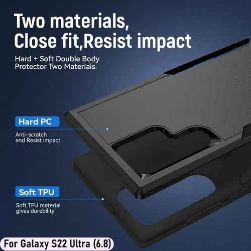 Vista 3 de for Galaxy S22 Ultra 6.8 Inch Double Layer Hybrid Military Grade Rugged Shock Resistant Drop Case with 1 PCS Magnetic Car Mount and 1 PCS HD