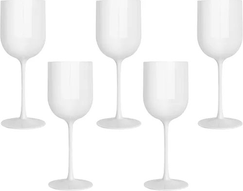 Vista 11 de PLASTICPRO Juego de 5 copas de vino de plástico con borde dorado, elegantes copas de vino de plástico duro en tallo de 12 onzas