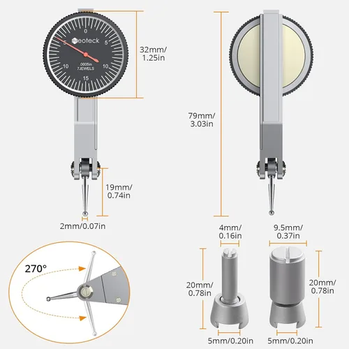 Vista 6 de Neoteck Indicador de prueba de dial con soporte de base magnética y estuche de almacenamiento, juego de indicadores de prueba de 0-0.03"/0.0005