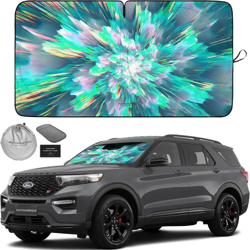 Vista 12 de Autoamerics Parasol para parabrisas de 1 pieza, diseño de camuflaje marrón con bandera estadounidense de Estados Unidos, parasol plegable