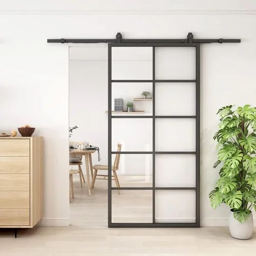 Vista 7 de JUBEST Kit de herrajes resistentes para puerta de granero de 6.6 pies, negro, montado en la parte superior para puerta de vidrio con marco