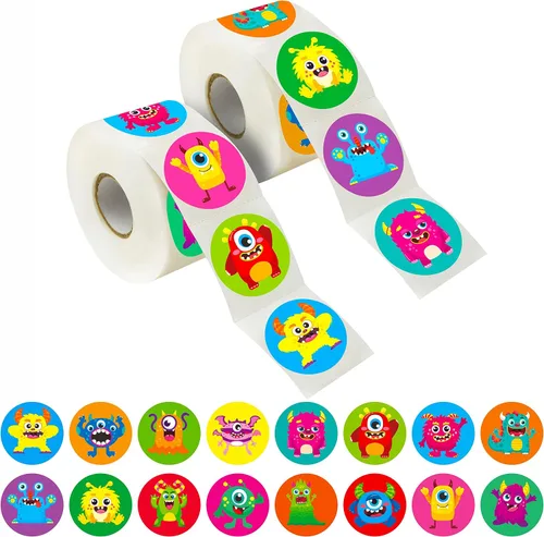 Vista 15 de 600 adorables calcomanías redondas de animales terrestres en 16 diseños con línea perforada versión ampliada (cada uno mide 1.5 pulgadas de diámetro)