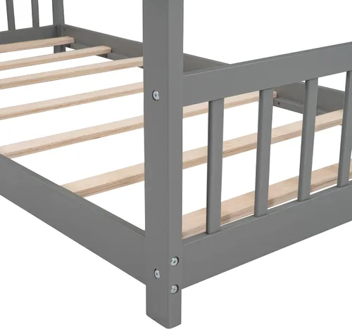 Vista 31 de Harper & Bright Designs Cama matrimonial para niños, cama de madera con cabecera y estribo, base de cama matrimonial para niños pequeños, cuna