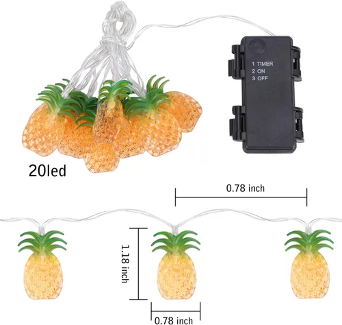 Vista 2 de Vigdur Paquete de 2 tiras de luces de piña, funciona con pilas con 20 luces LED de patio divertidas para fiesta, dormitorio, hogar, cumpleaños