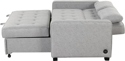 Vista 8 de Merax Cama tapizada de lino de 65.7 pulgadas, sofá cama extraíble adjunta 2 cojines, puerto de carga USB doble y respaldo ajustable para sala de Gris