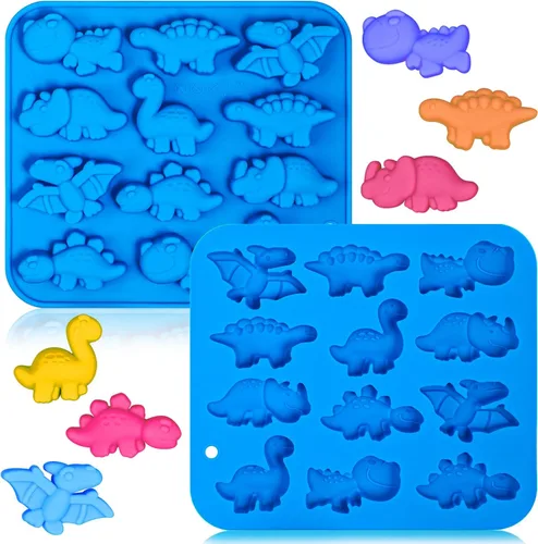 Webake Moldes de silicona para caramelos de dinosaurio de 12 cavidades con forma de T-rex, Stegosaurus, triceratops, ideal para dulces, chocolate,