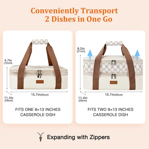 Vista 3 de Bolsa de transporte de cazuela expandible Vuudh - Bolsa de comida de doble cubierta, soporte de cazuela aislada para alimentos calientes o fríos