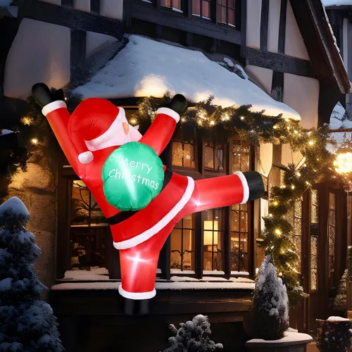 Vista 5 de Inflables de Navidad de 6 pies para decoración al aire libre, Papá Noel colgante, inflable, decoración gigante de Navidad con luces LED