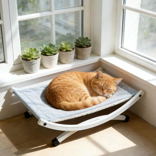 Vista 3 de Baoblaze Elevated Pet Lounger with Floor Metal Frame Modern Cat Hammock Bed Elevated Cat Bed for Cats Small Dog Kitten, Blue