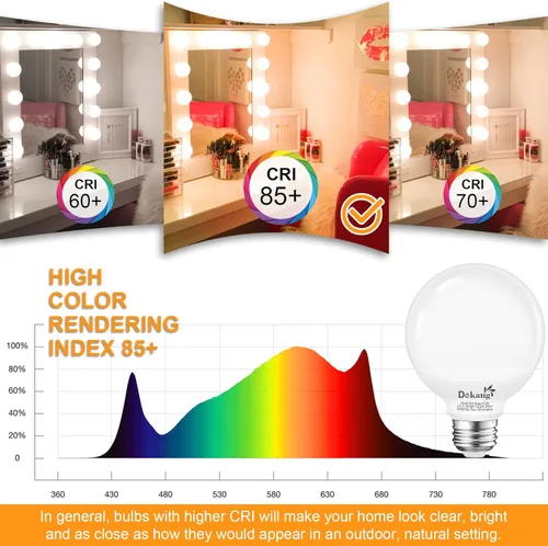 Vista 5 de Paquete de 8 Bombillas de Luz para Baño con Base E26 de 3000K Blanco Suave, Bombillas LED Globo G25 Equivalente a Incandescente de 60 Vatios
