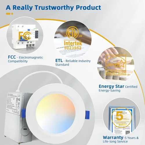 Vista 7 de LTBLIGHT Paquete de 4 luces LED empotrables de 6 pulgadas, 16 W MAX.2000LM Eqv.200W, 2700K/3000K/3500K/4000K/5000K seleccionables, luces empotrables