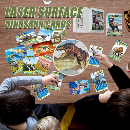 Vista 3 de Tarjetas flash de dinosaurio, 42 tarjetas coleccionables de dinosaurios para niños, animales prehistóricos, aprendizaje educativo
