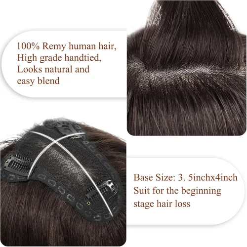 Vista 6 de gulagula Toppers de cabello humano real para mujer, piezas de cabello para mujer con cabello fino, con flequillo y clip en extensiones de cabello