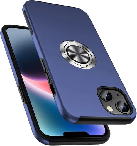 Vista 11 de Funda a prueba de golpes para iPhone 14 de 6.1 pulgadas, [anillo de dedo integrado] funda de teléfono de grado militar con soporte de metal Negro