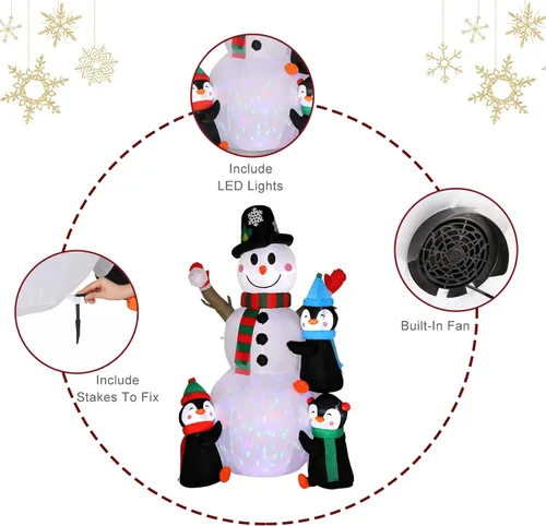 Vista 5 de Decoraciones navideñas inflables de 8 pies con luces LED, árbol de Navidad inflable, decoración de fiesta familiar, patio, césped, decoración