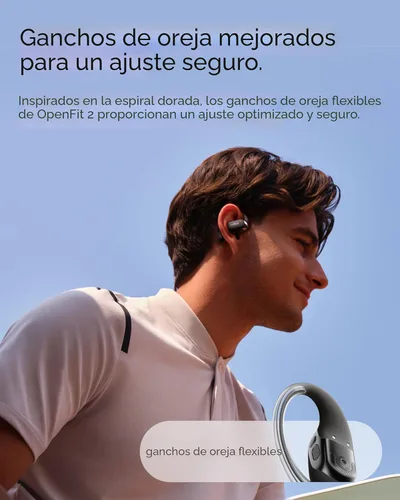 Vista 6 de SHOKZ OpenFit 2 auriculares de oreja abierta, auriculares Bluetooth inalámbricos verdaderos con micrófono, auriculares con gancho para la oreja