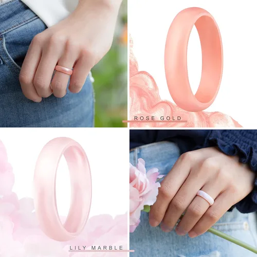 Vista 3 de ThunderFit Anillo de boda de silicona, para mujer, 0.22 pulgadas de ancho, 0.08pulgadas de grosor