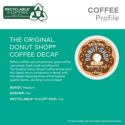 Vista 3 de The Original Donut Shop Decaf capsulas K-cups para cafetera Keurig, porción individual, café de tueste medio, 96unidades