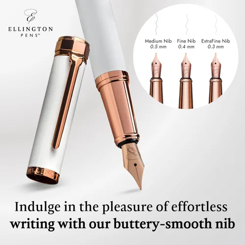 Vista 5 de Ellington Pens Juego de pluma estilográfica de lujo, punta media lisa, incluye 3 cartuchos de tinta, convertidor de tinta recargable, caja