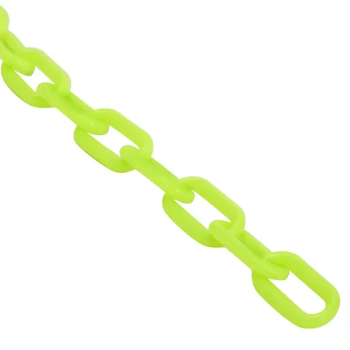 Vista 5 de Stockroom Plus Cadena de plástico que brilla en la oscuridad, rollo de 100 pies, eslabones de 1.5 pulgadas, amarillo neón, cadena de barrera de neón