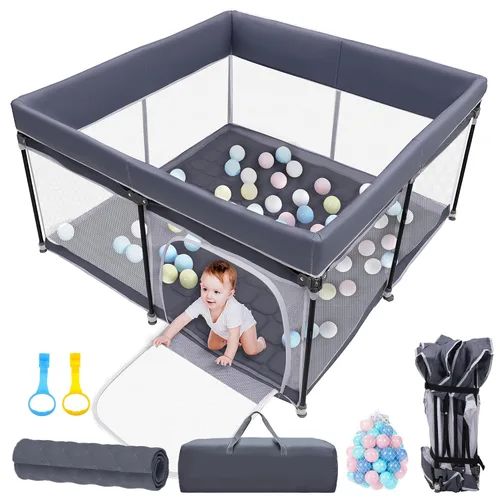 Corralito plegable para bebés con alfombra, corralito de 50 x 50 pulgadas para bebés y niños pequeños, corralito para bebé con puerta, transpirable,