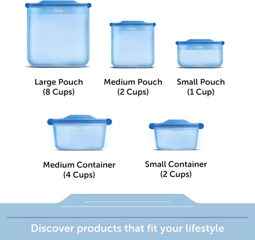 Vista 14 de Ziploc Endurables - Recipiente pequeño, 2 tazas, bolsas de silicona reutilizables y recipientes de preparación de alimentos para congelador, horno
