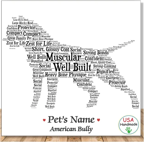 PetArt.us American Bully – Impresión artística personalizada – Nombre de mascota personalizado, regalo para los amantes de los perros o recuerdo de