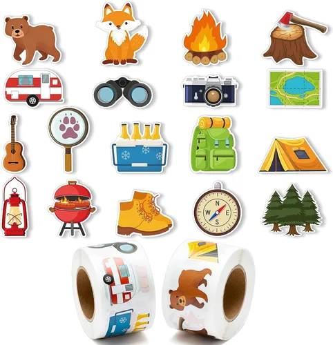 Vista 13 de Rollos de pegatinas vintage de Navidad - 1000 piezas Dibujos animados de Papá Noel, muñeco de nieve, alce, árbol de Navidad Vinilo impermeable