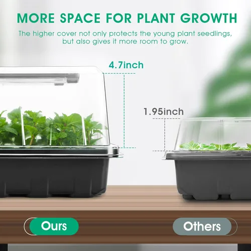 Vista 3 de Bandeja para inicio de semillas con luz de crecimiento, kit de 96 celdas, bandejas de inicio de plántulas con cúpulas de humedad, temporizador