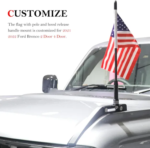 Vista 2 de Bandera con poste y soporte de montaje para Ford Bronco 2 puertas 4 puertas 2021-2025 Accesorios exteriores Rotación de 360° Banderas de látigo