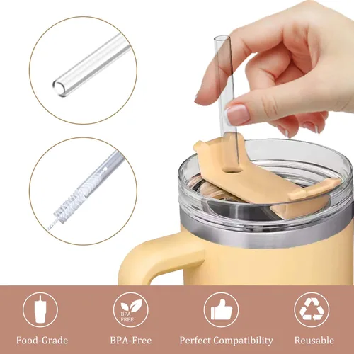 Vista 5 de Pajitas de repuesto para vasos Stanley de 40 onzas y 30 onzas, paquete de 6 popotes reutilizables con cepillo de limpieza, 12 pulgadas de largo