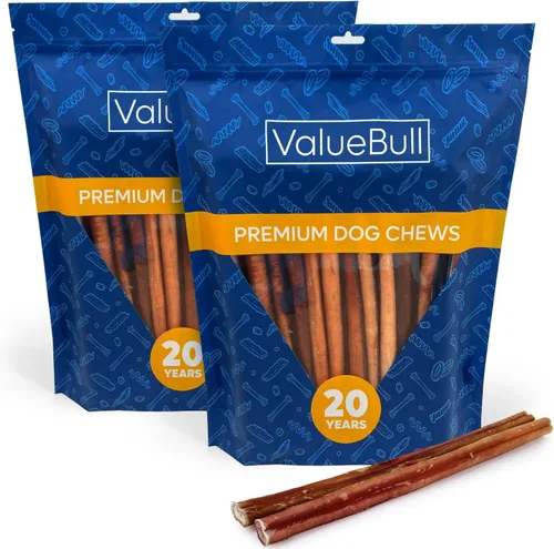 Vista 16 de ValueBull Bully Sticks para perros, medianos de 12 pulgadas, 100 unidades, totalmente naturales, alimentados con pasto, de un solo ingrediente