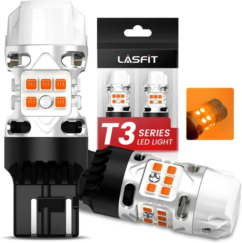 Vista 11 de LASFIT Bombilla LED T3 1156, señal de giro ámbar, resistencia incorporada 7506 CANBUS Ready sin errores, nuevo 500% brillante intermitente 4000LM