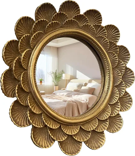 Espejo de escritorio de maquillaje vintage, espejo de mesa redondo tradicional antiguo, dorado vintage, para tocador, dormitorio, baño, mesa,