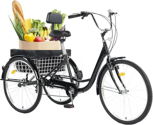 Triciclo para adultos de 24/26 pulgadas, 7 velocidades, triciclo de 3 ruedas para adultos para mujeres/hombres/personas mayores, bicicleta de tres