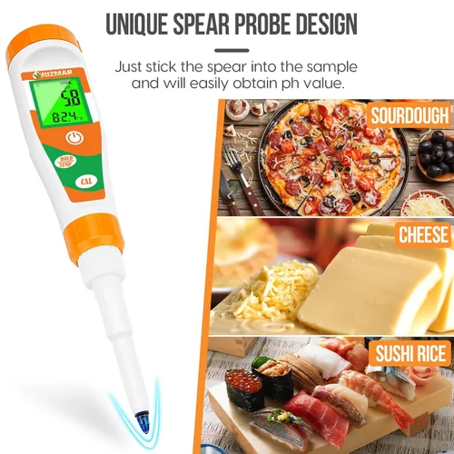 Vista 4 de Probador de pH para alimentos Medidor de pH Digital para iniciador de masa madre y sensor de lanza de masa, kit de pH de alimentos funciona