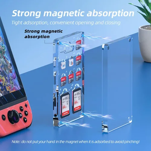 Vista 3 de Funda magnética transparente para tarjeta SIM de 10 ranuras y ranuras para tarjetas Micro SD TF, soporte para caja de almacenamiento, pin
