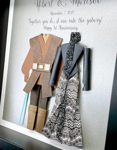 Vista 3 de Personalized Star Wars Wedding Gift, Paper First Anniversary Gift, Star Wars Valentine's Day Gift, Star Wars Bride & Groom Frame Star Wars Custom