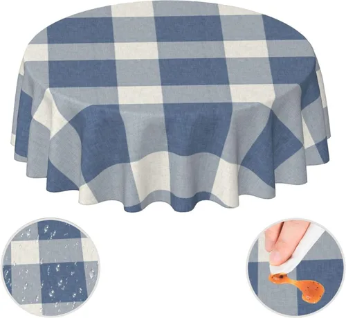 Vista 9 de YETTA YANG Mantel redondo de cuadros verde salvia y blanco de granja impermeable para picnic, patio, fiesta, mantel circular de 60 pulgadas