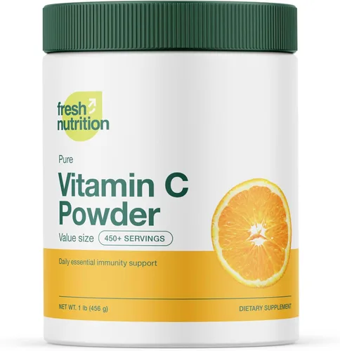 Suplemento de vitamina C en polvo de 1 libra - Apoyo inmunológico puro y potente - 1000 mg por cucharada - Sabor delicioso - Vegano, sin OMG, sin