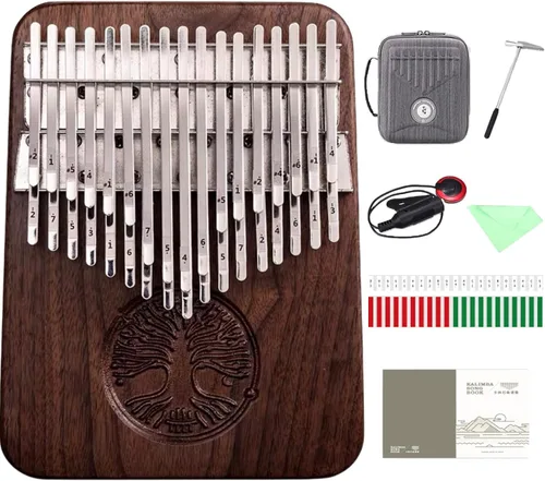 Vista 7 de Hluru Kalimba de 24 teclas, piano cromático profesional con semitonos, piano de dedo de nogal macizo Mbira, instrumento musical, regalo
