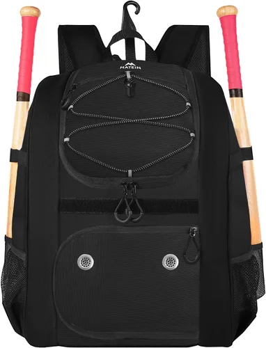 MATEIN - Bolsa de sóftbol, mochila de béisbol ligera con compartimento para zapatos, gancho para valla para bate y equipo de TBall Bate, regalos de