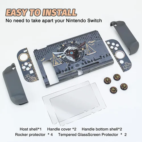 Vista 7 de DLseego Dockable Protective Case Compatible with Nintendo Switch Zelda Frosted Hard Cover with 2 pcs Glass Screen Protectors and 4 pcs Thumb Grip